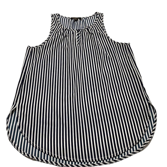 Navy White Stripe Sleeveless Blouse Top Medium Basic Layering Classic - Picture 4 of 11